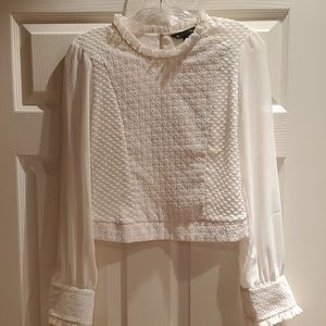 EXPRESS White Blouse with Sheer Sleeves